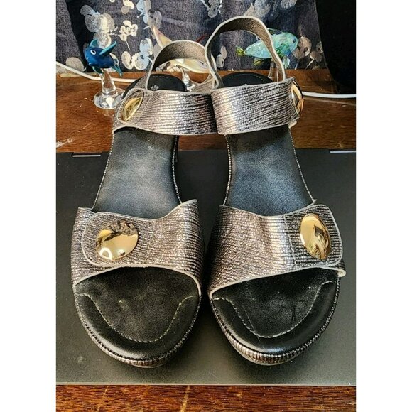 Patrizia By Spring Step Dade Sandals Size 42 US 10.5-11 Pewter Heels Ankle Strap - Picture 2 of 11